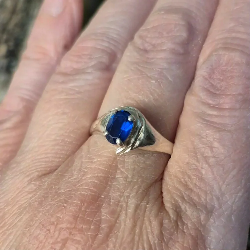 Vintage Blue Gemstone & 925 Silver Ring sz 7 - Picture 6 of 14